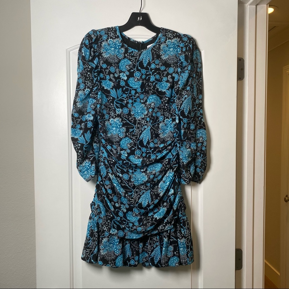NWT Tanya Taylor Silk Blue Printed Raven Dress - Picture 4 of 9